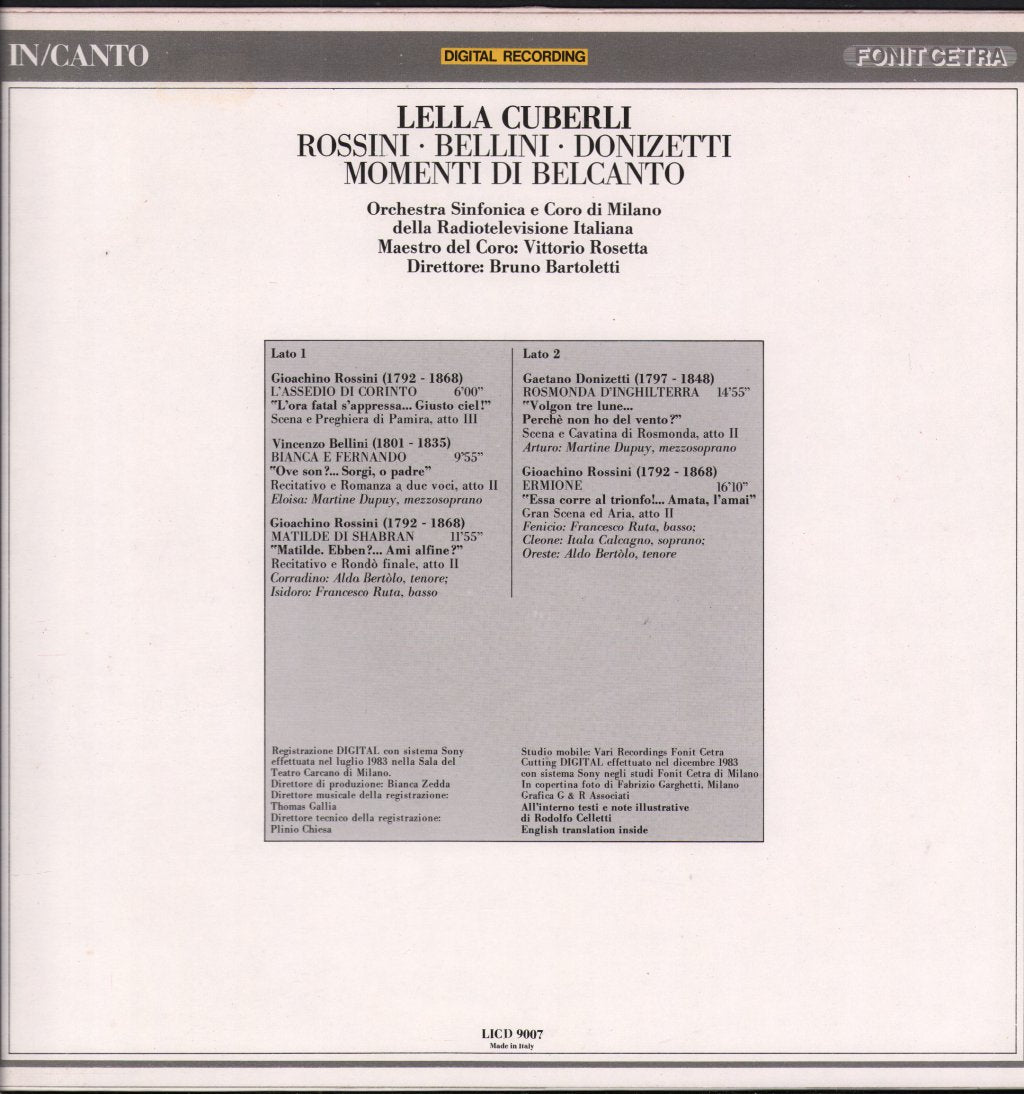 Lella Cuberli / Bruno Bartoletti - Momenti Di Belcanto - Lp