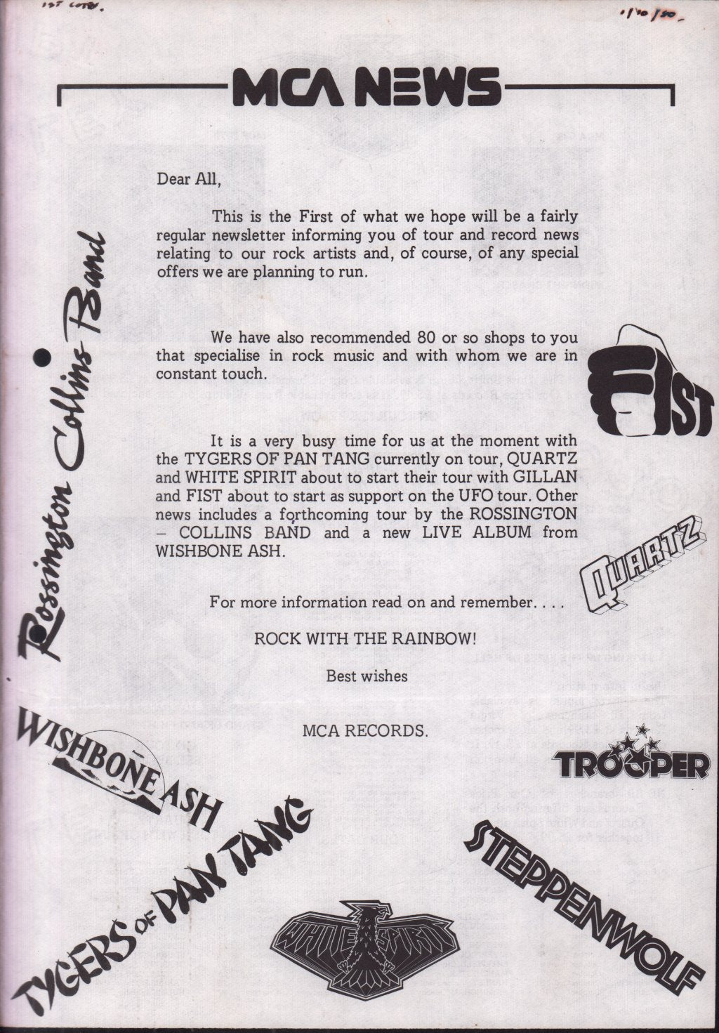 Mca News fist quartz wishbone ash tygers of pan tang white spirit steppenwolf trooper rossington collins band - newsletter - Newsletter
