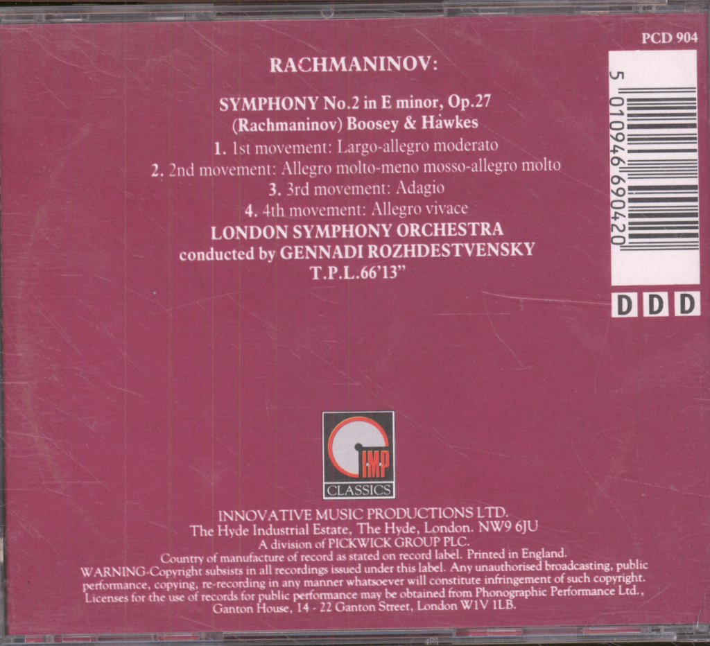 London Symphony Orchestra, Gennadi Rozhdestvensky - Rachmaninoff - Symphony No.2 In E Minor, Op. 27 - Cd