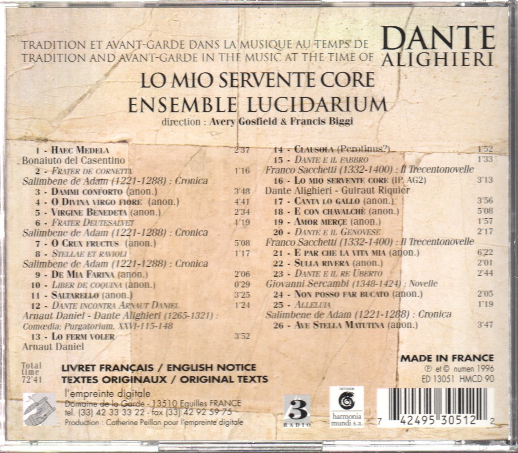 Avery Gosfield, Francis Biggi - Lo mio servente core - Dante Alighieri - Cd