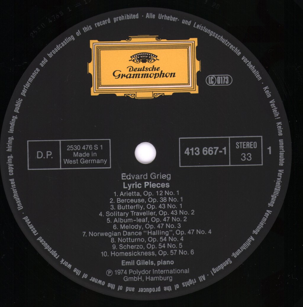 Emil Gilels - Norwegian Melody / Lyric Pieces by Edvard Grieg - Lp