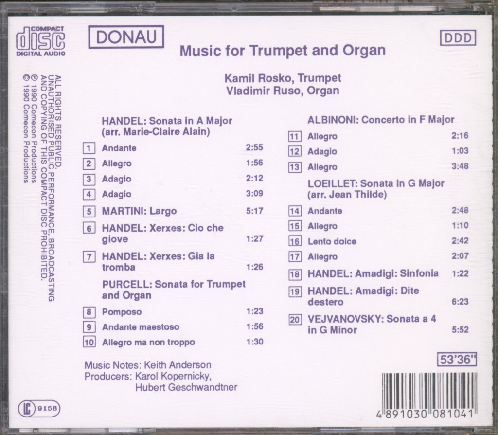 Kamil Roško, Vladimír Rusó - Music For Trumpet And Organ - Cd
