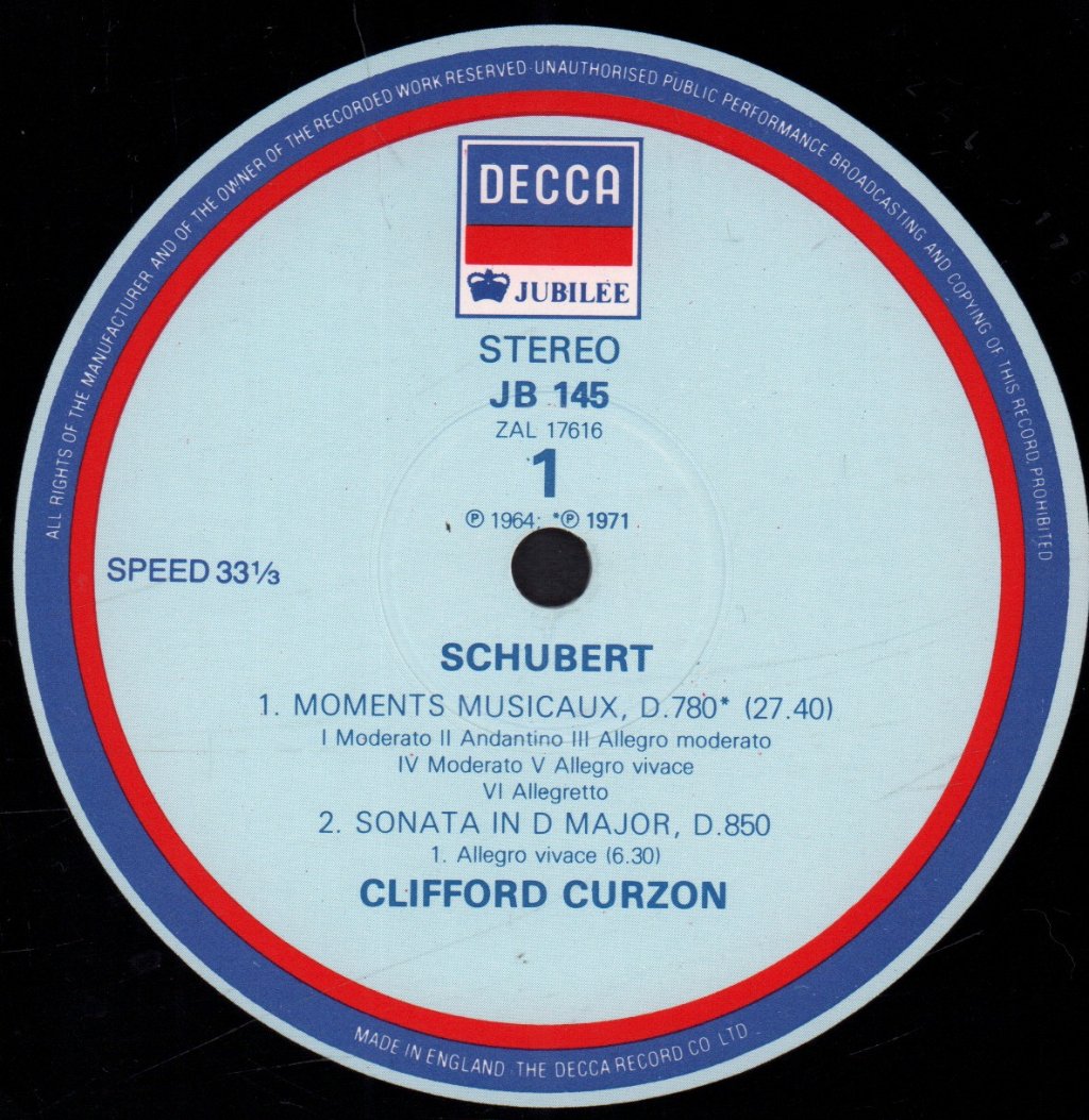 Clifford Curzon - schubert Moments Musicaux, D.780 Sonata In D Major . Re Majeur . D-Dur, D.850 - Lp