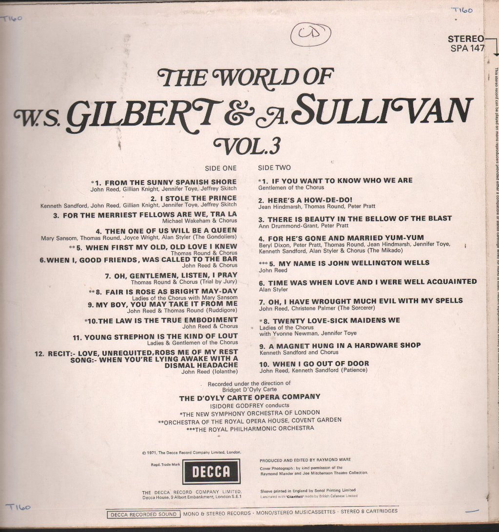 D'Oyly Carte Opera Company - World Of W. S. Gilbert & A. Sullivan - Vol.3 - Lp
