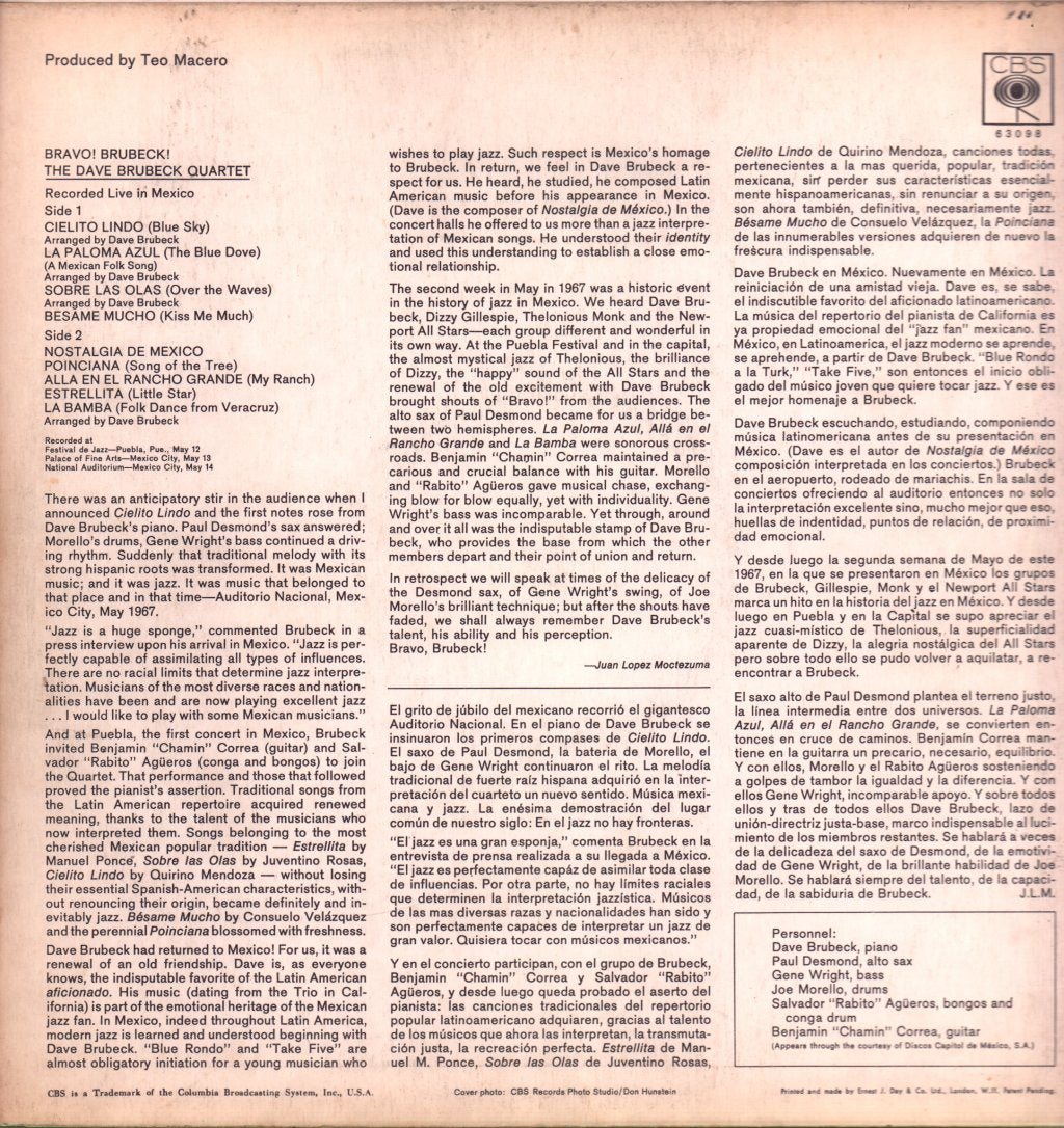 Dave Brubeck Quartet - Bravo! Brubeck! - Lp