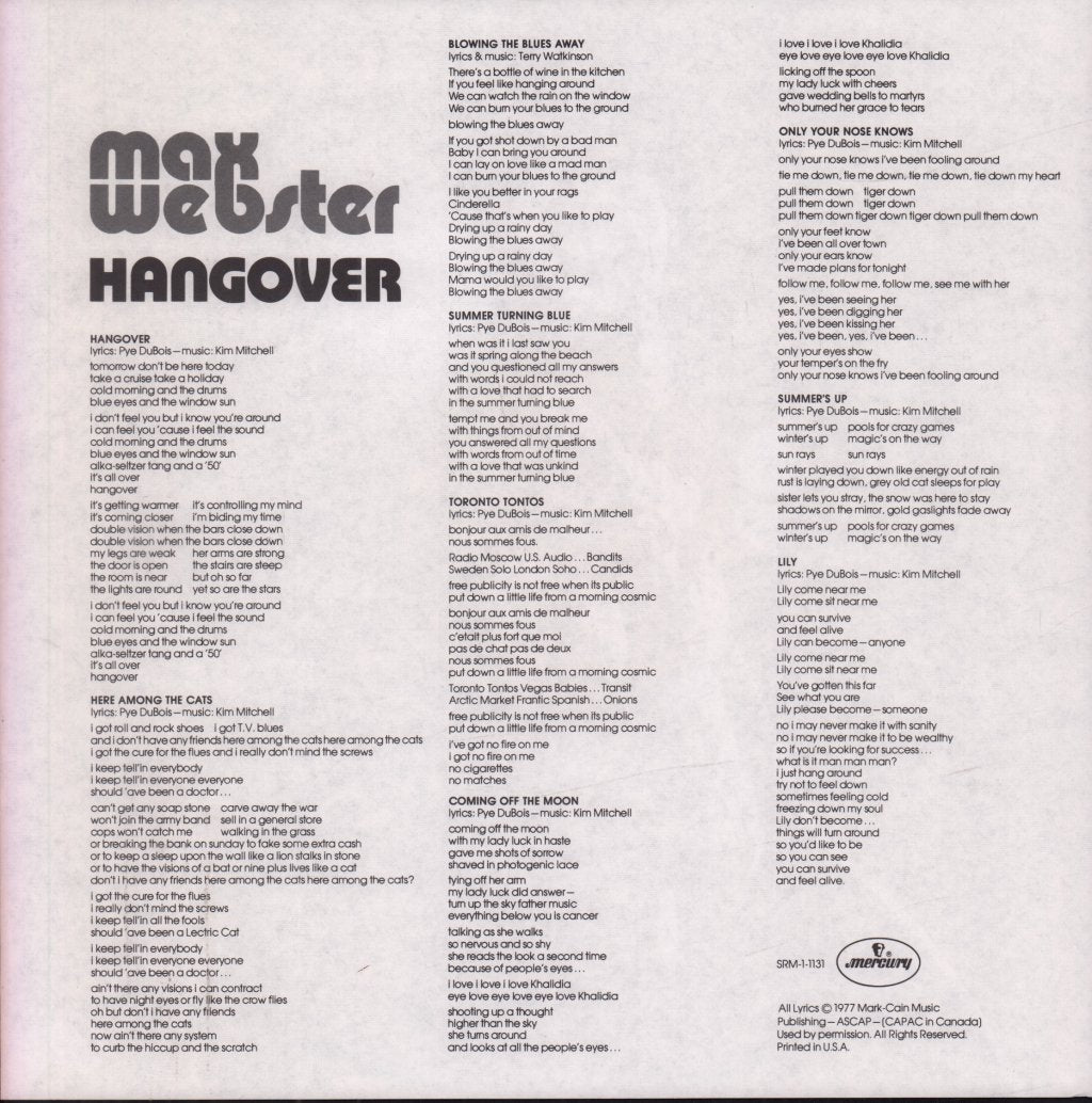 Max Webster - Hangover - Lp