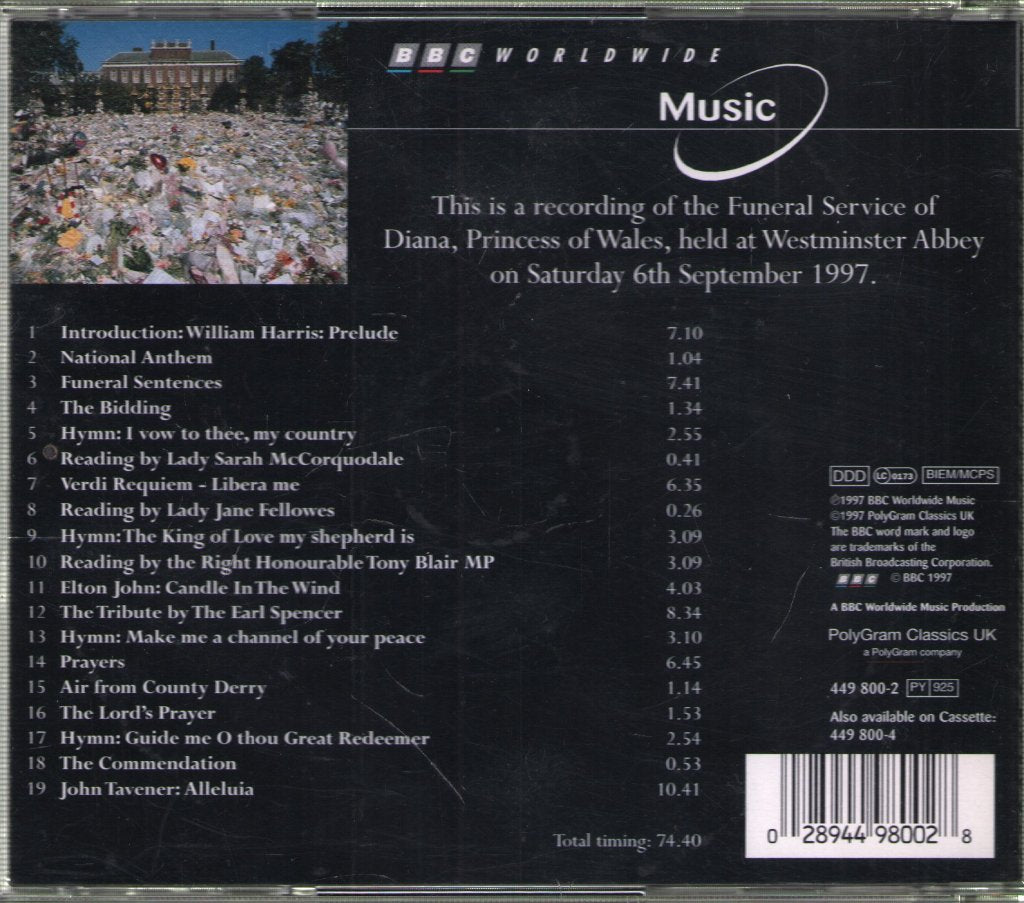 Various Artists - Diana Princess Of Wales 1961-1997 (The BBC Recording Of The Funeral Service) - Cd
