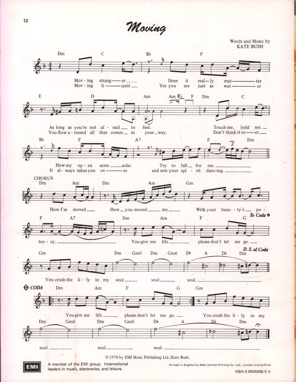 Kate Bush - words & music from the kick inside - Sheet Music