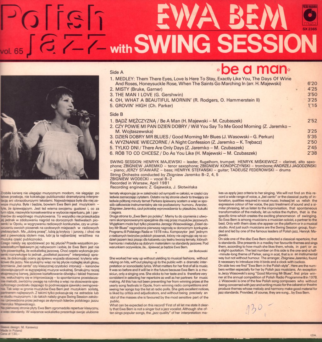 Ewa Bem With Swing Session - Be A Man - Lp