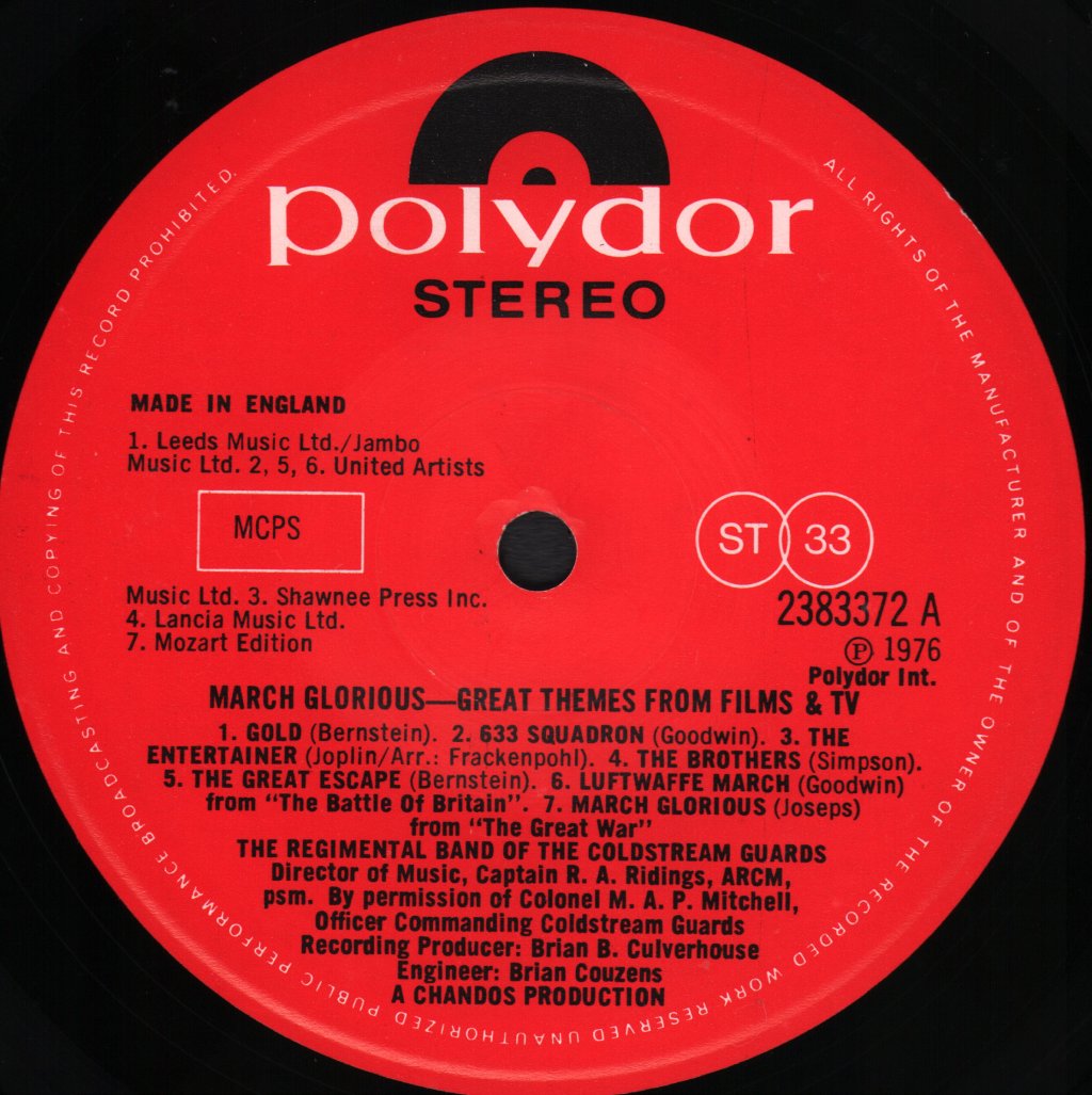 Regimental Band Of The Coldstream Guards - March Glorious - Great Themes From Films & TV - Lp