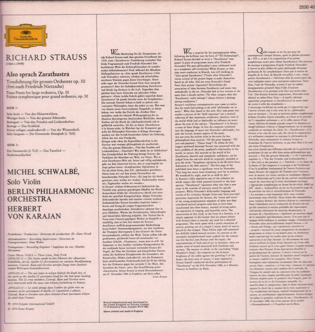 Berlin Philharmonic Orchestra - strauss Also Sprach Zarathustra Op. 30 - Lp