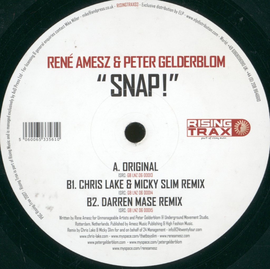 René Amesz & Peter Gelderblom - Snap! - 12 Inch