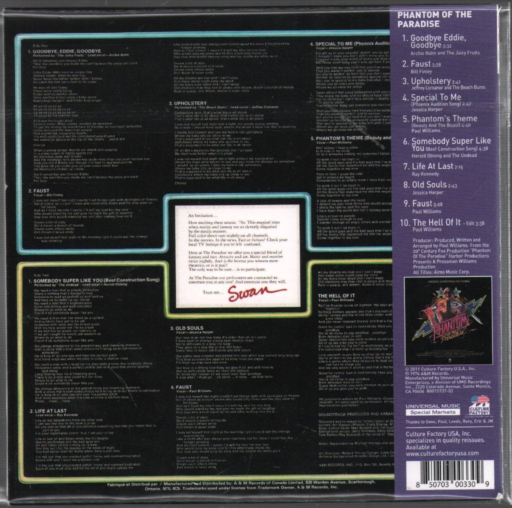 Phantom Of The Paradise - Original Soundtrack Recording - Cd