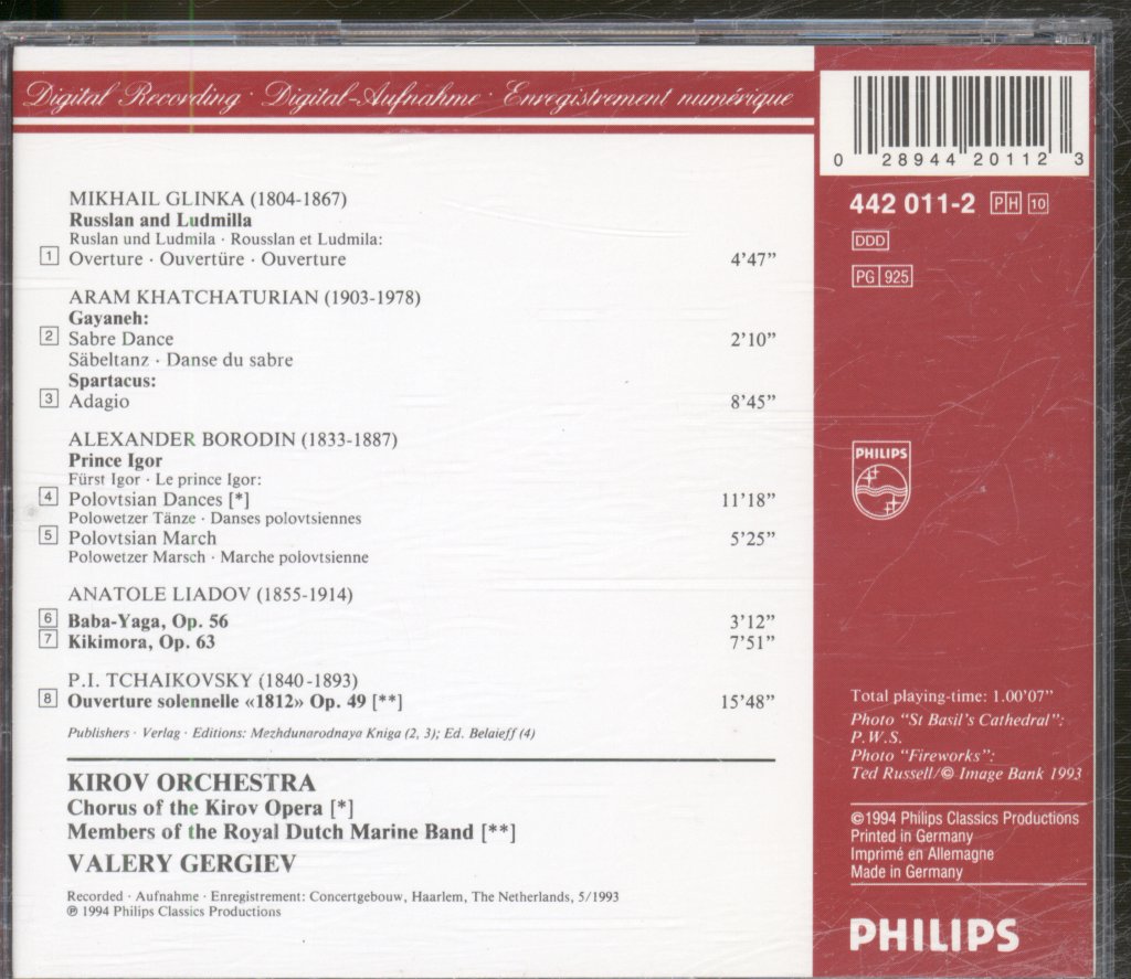 Kirov Orchestra & Chorus Of The Kirov Opera . Valery Gergiev - Tchaikovsky 1812 • Borodin • Glinka • And More - Cd