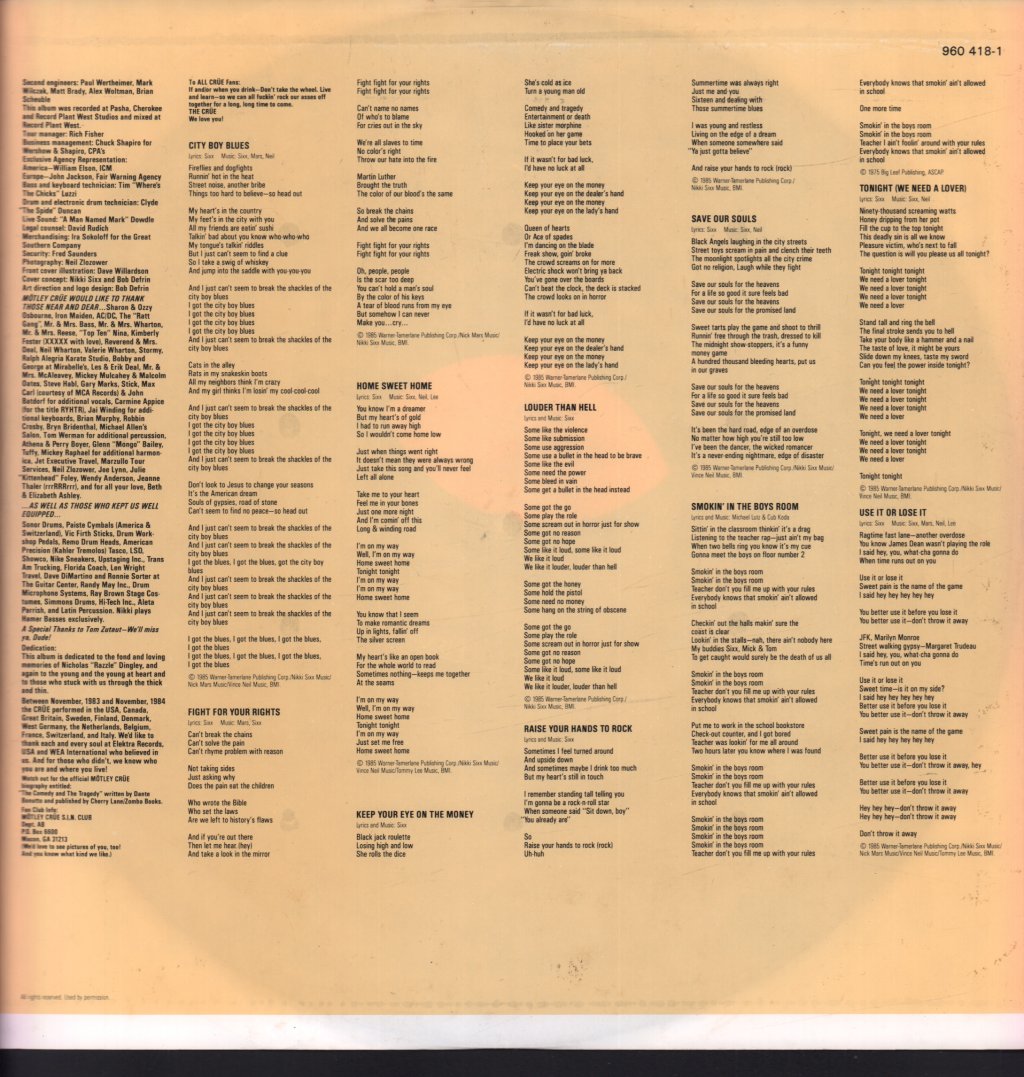 Motley Crue - Theatre Of Pain - Lp