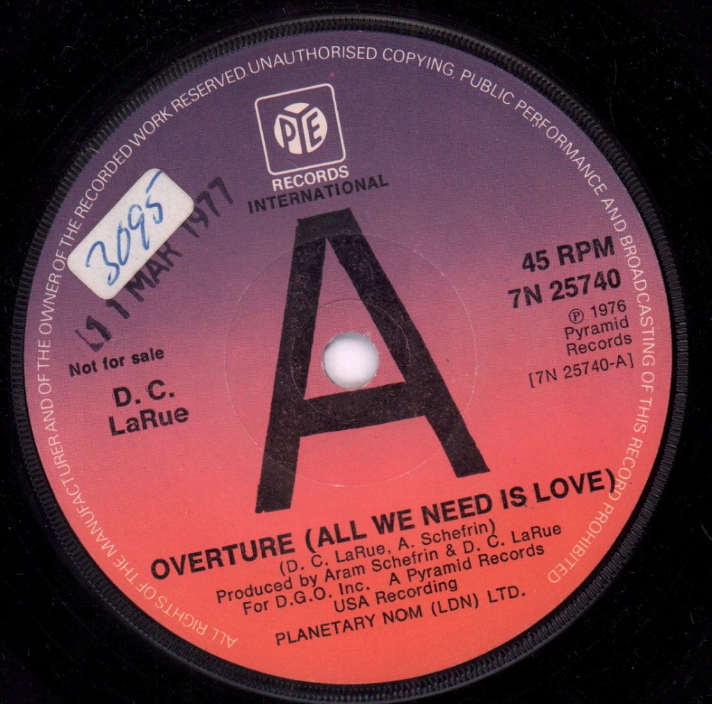 D.C. Larue - Overture All We Need Is Love - 7 Inch