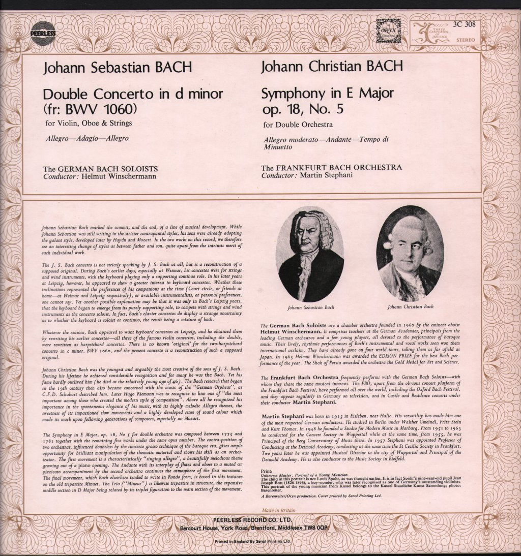 German Bach Soloists / Frankfurt Bach Orchestra - Johan Sebastian Bach / Johann Christian Bach - Lp