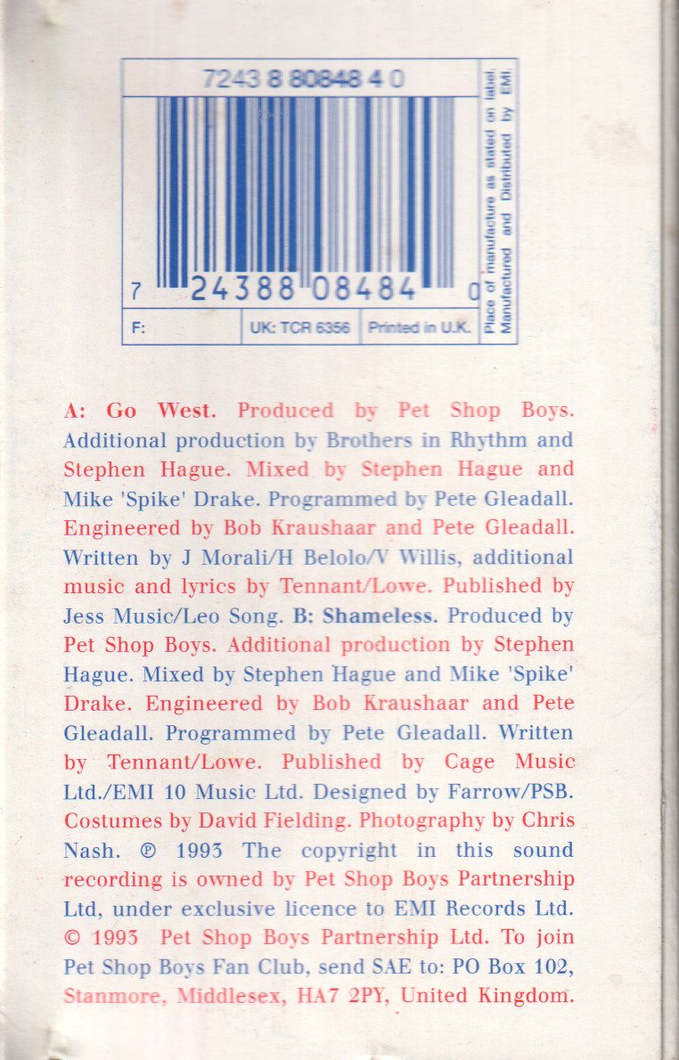 Pet Shop Boys - Go West - Cassette
