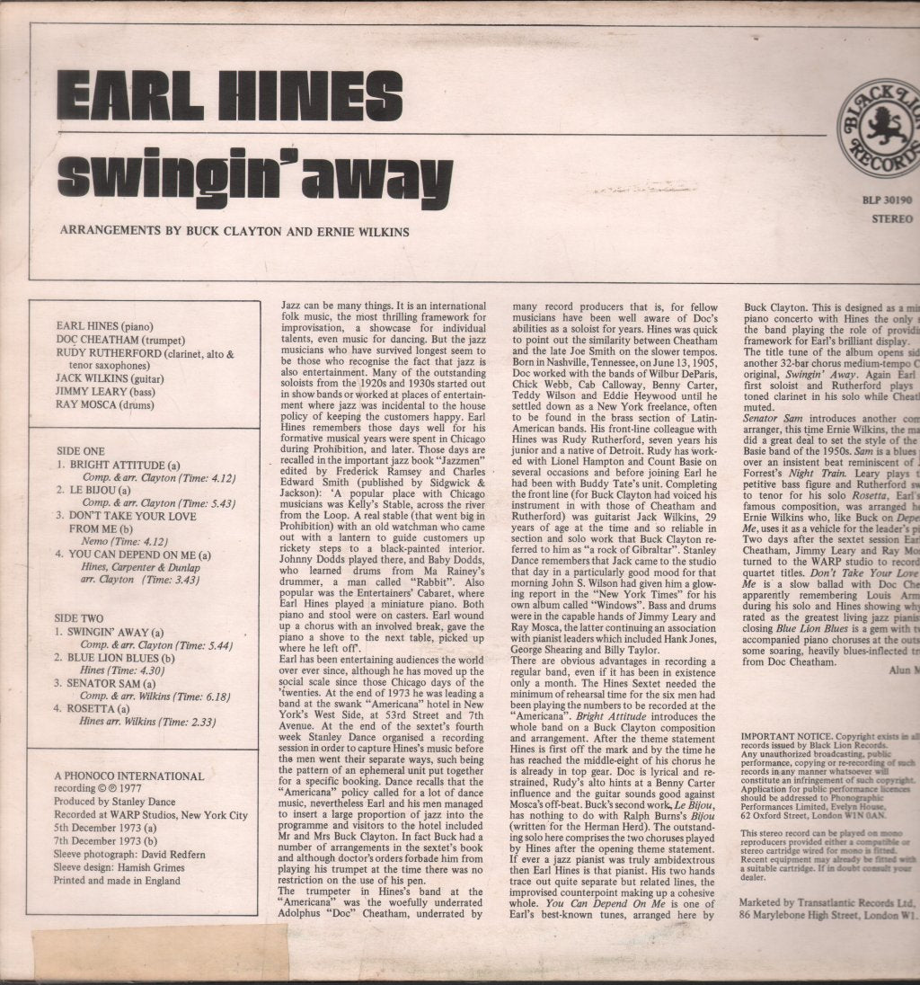 Earl Hines - Swingin' Away - Lp