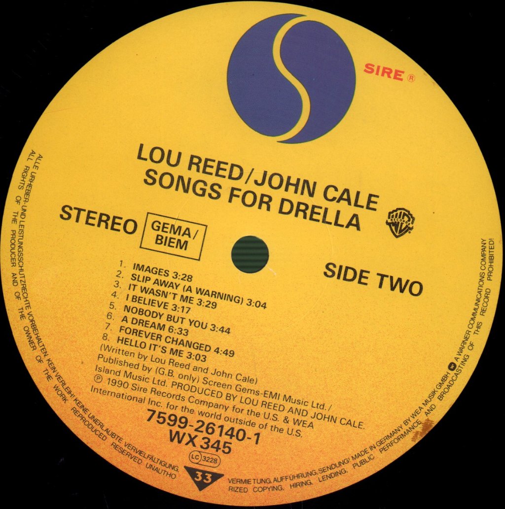 Lou Reed And John Cale - Songs For Drella - Lp