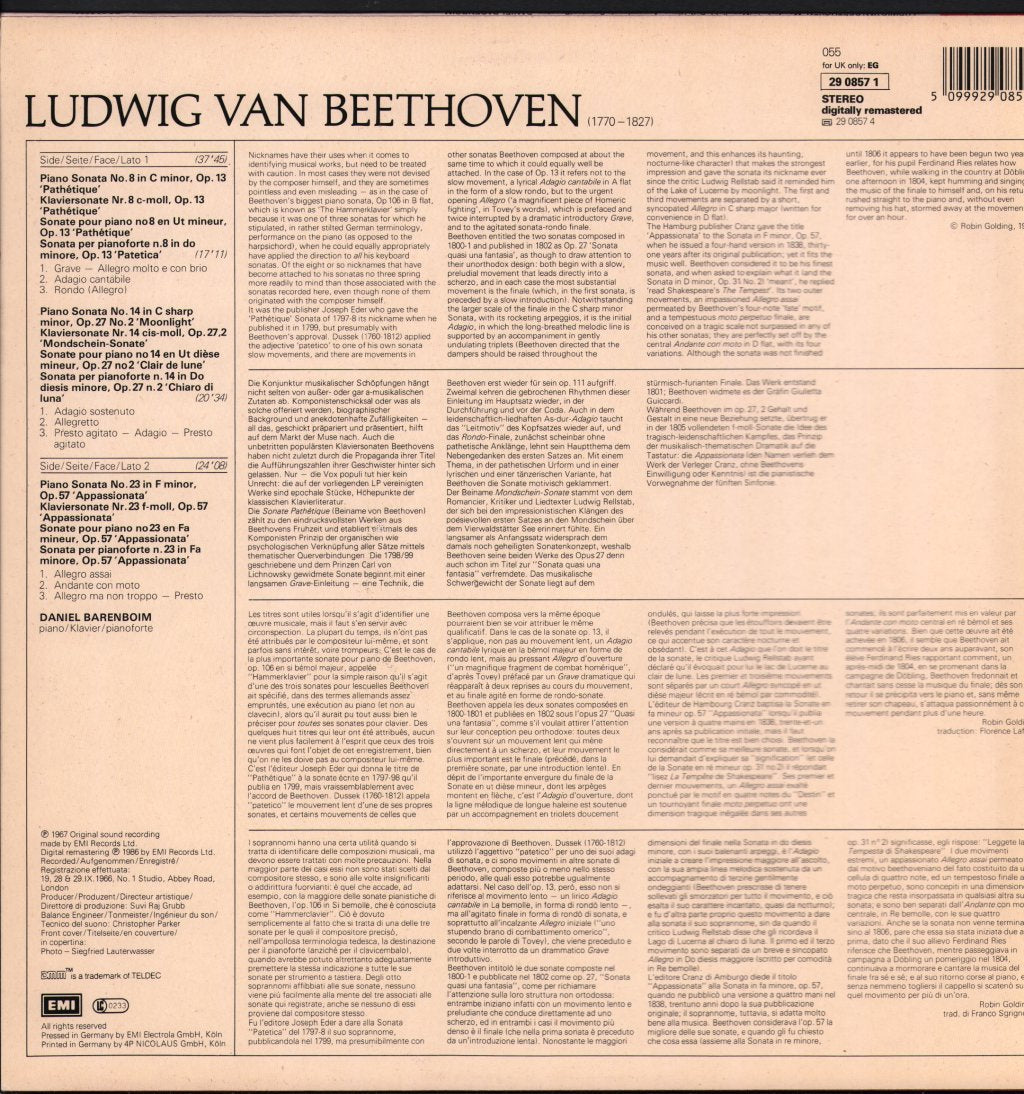 Daniel Barenboim - Beethoven Sonatas - Lp