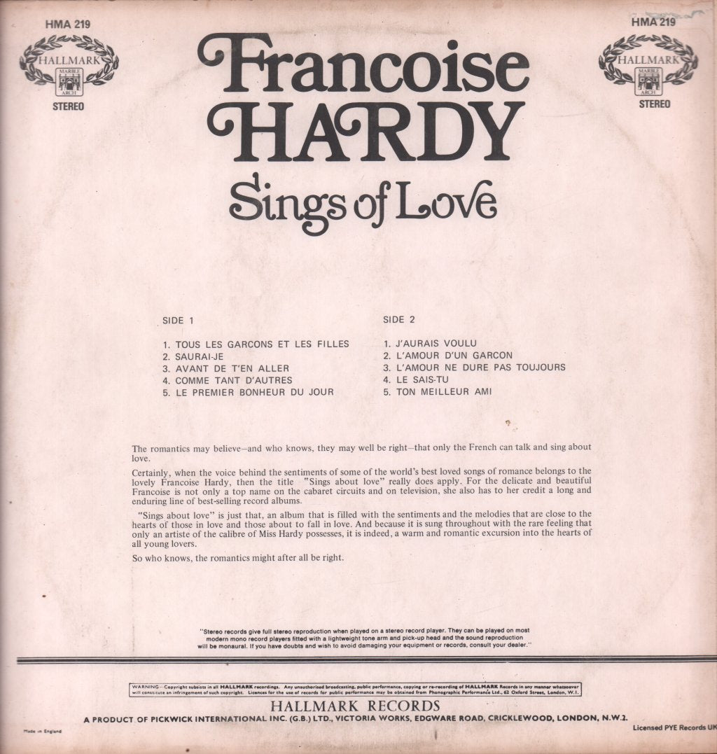 Francoise Hardy - Sings About Love - Lp