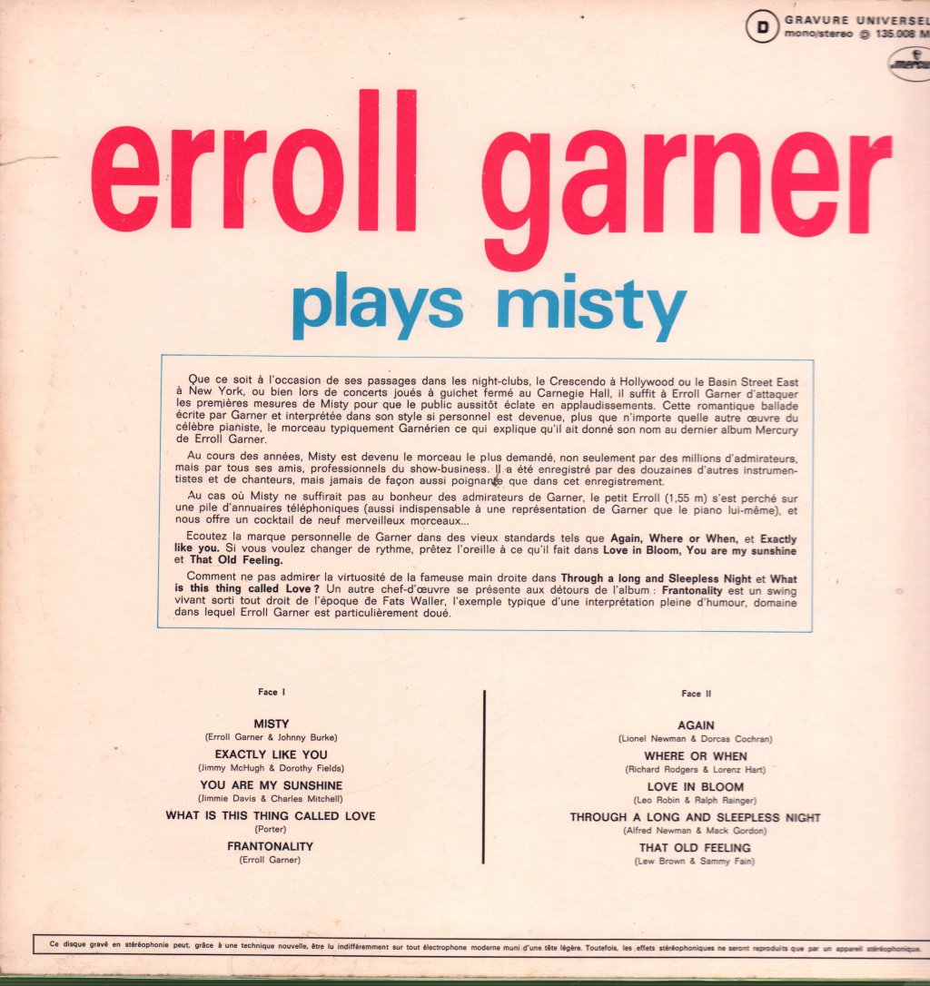 Erroll Garner - Plays Misty - Lp