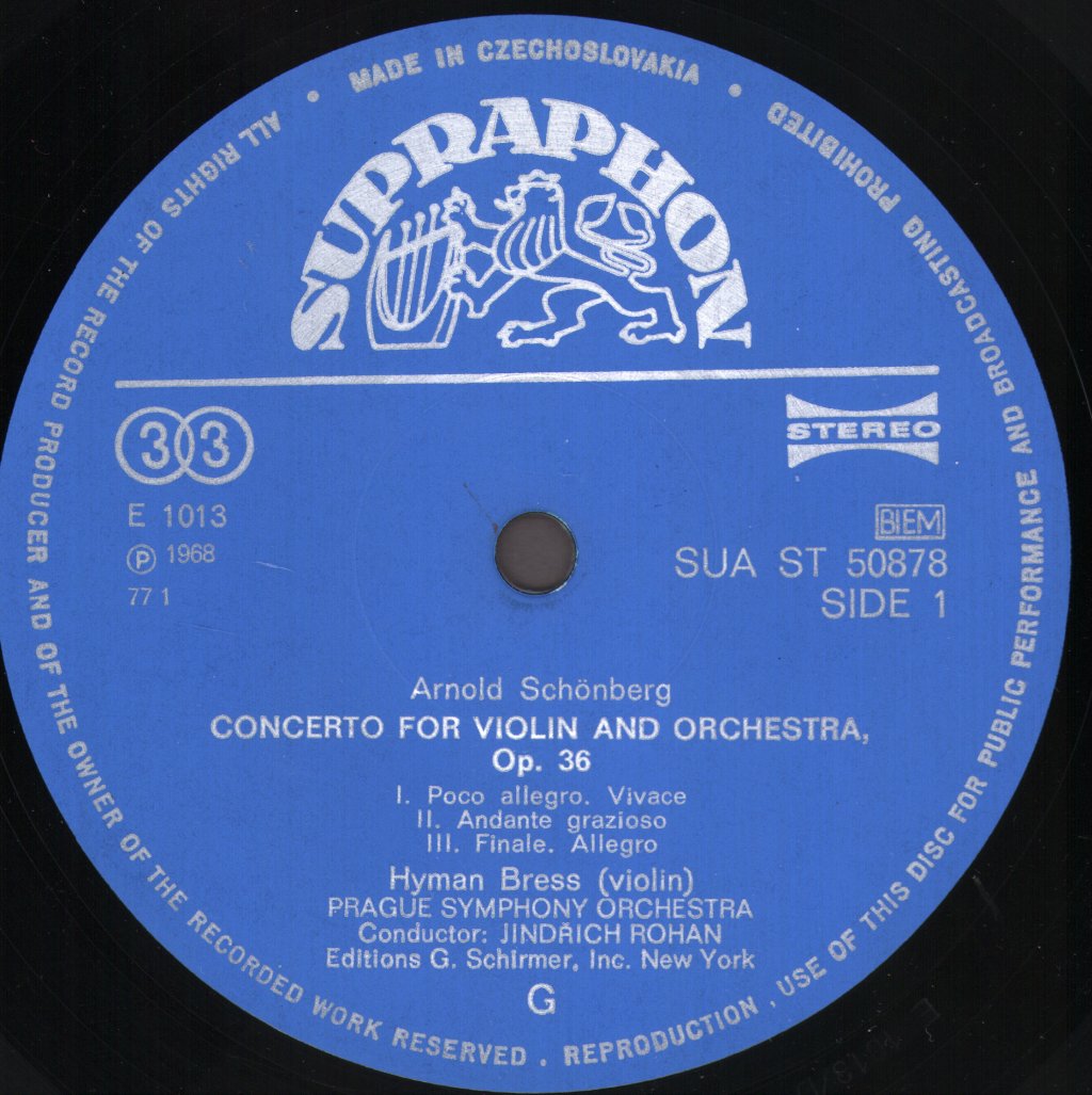 Hyman Bress / Prague Symphony Orchestra / Jindrich Rohan - Schonberg - Violin Concerto / Stravinsky - Violin Concerto - Lp
