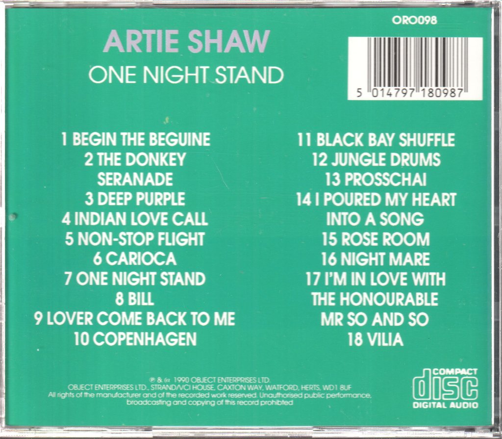 Artie Shaw - One Night Stand - Cd
