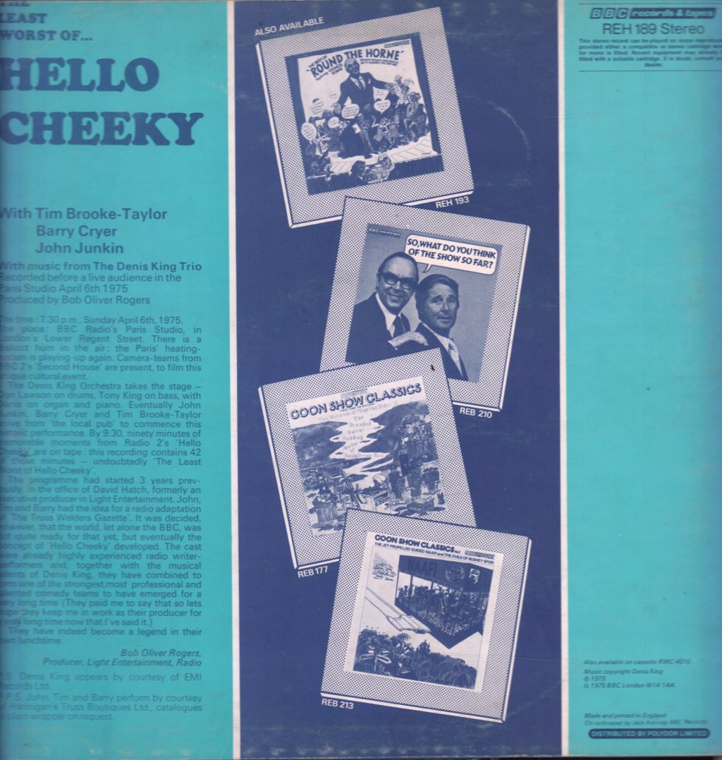 Tim Brooke-Taylor, John Junkin, Barry Cryer And The Denis King Trio - Least Worst Of Hello Cheeky - Lp