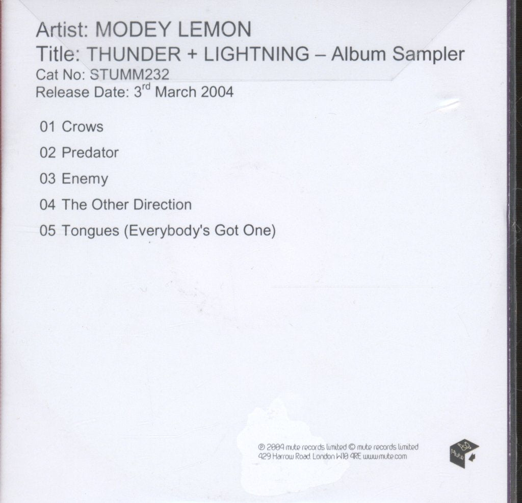 Modey Lemon - Thunder And Lightning Album Sampler - Cdr