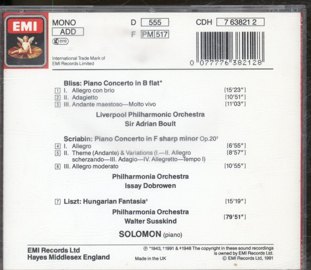 Solomon - Bliss & Scriabin: Piano Concertos - Cd