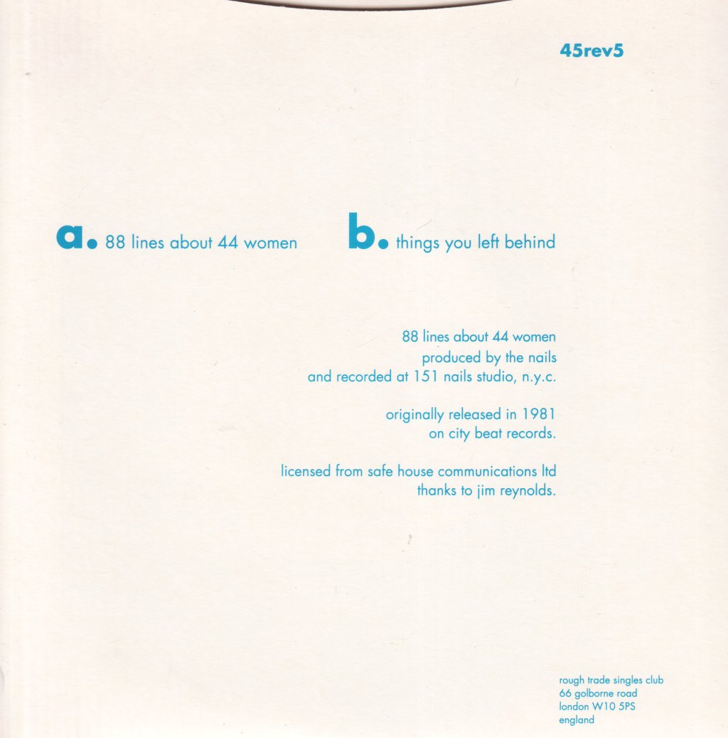 Nails (New Wave) - 88 Lines About 44 Women - 7 Inch