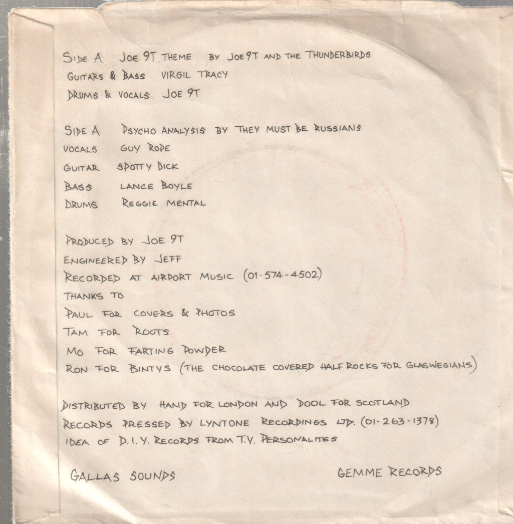 Joe 9T And The Thunderbirds/They Must Be Russians - Joe 9T Theme / Psycho Analysis - 7 Inch