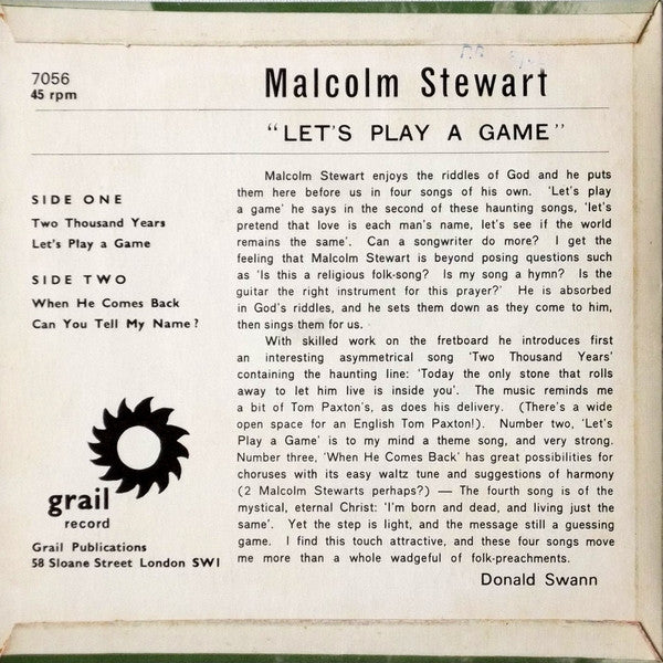 Malcolm Stewart - Let's Play A Game - 7 Inch
