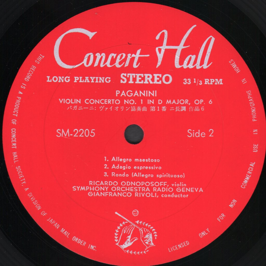 Ricardo Odnoposoff / Symphony Orchestra Of Radio Geneva / Gianfranco Rivoli - Mendelssohn - Violin Concerto / Paganini - Violin Concerto - Lp