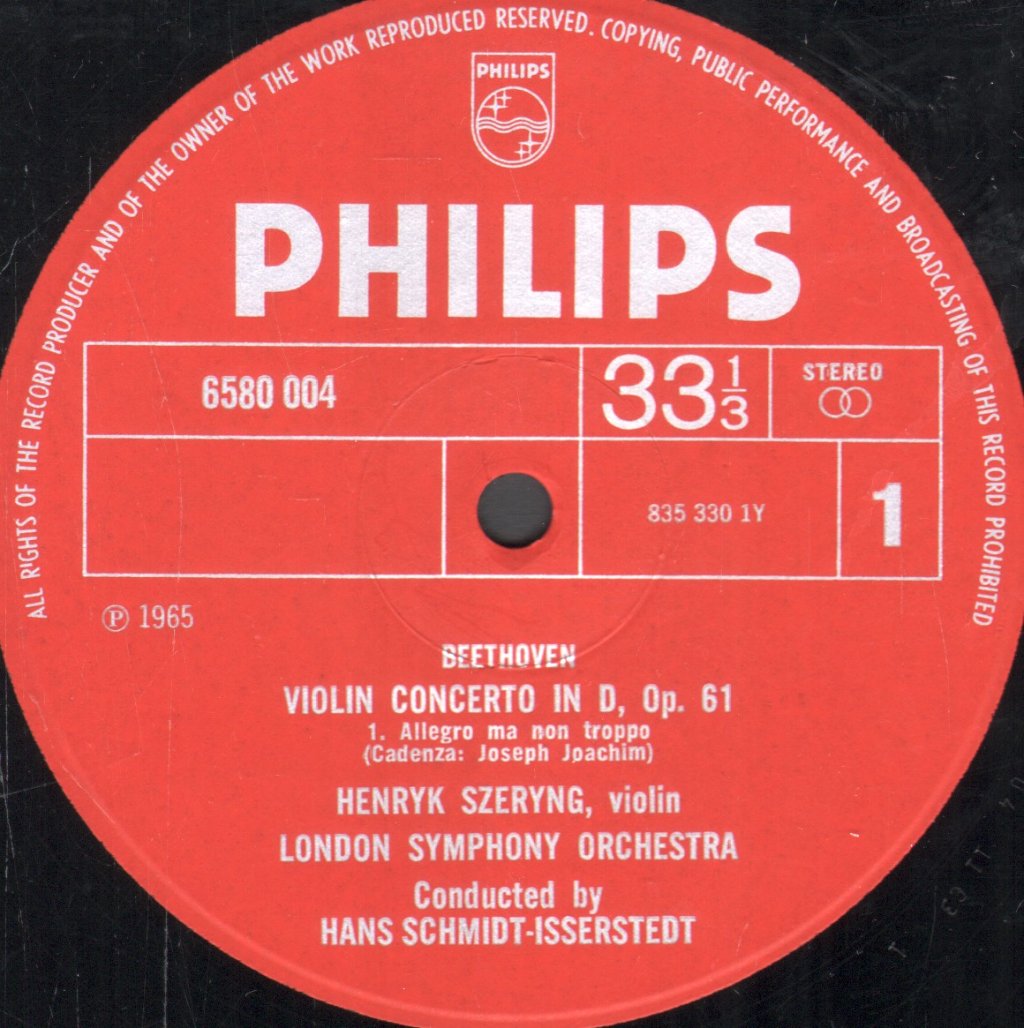 Henryk Szeryng / Hans Schmidt-Isserstedt / London Symphony Orchestra - Beethoven - Violin Concerto Op 61 - Lp