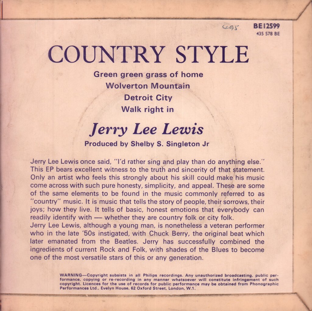 Jerry Lee Lewis - Country Style - 7 Inch