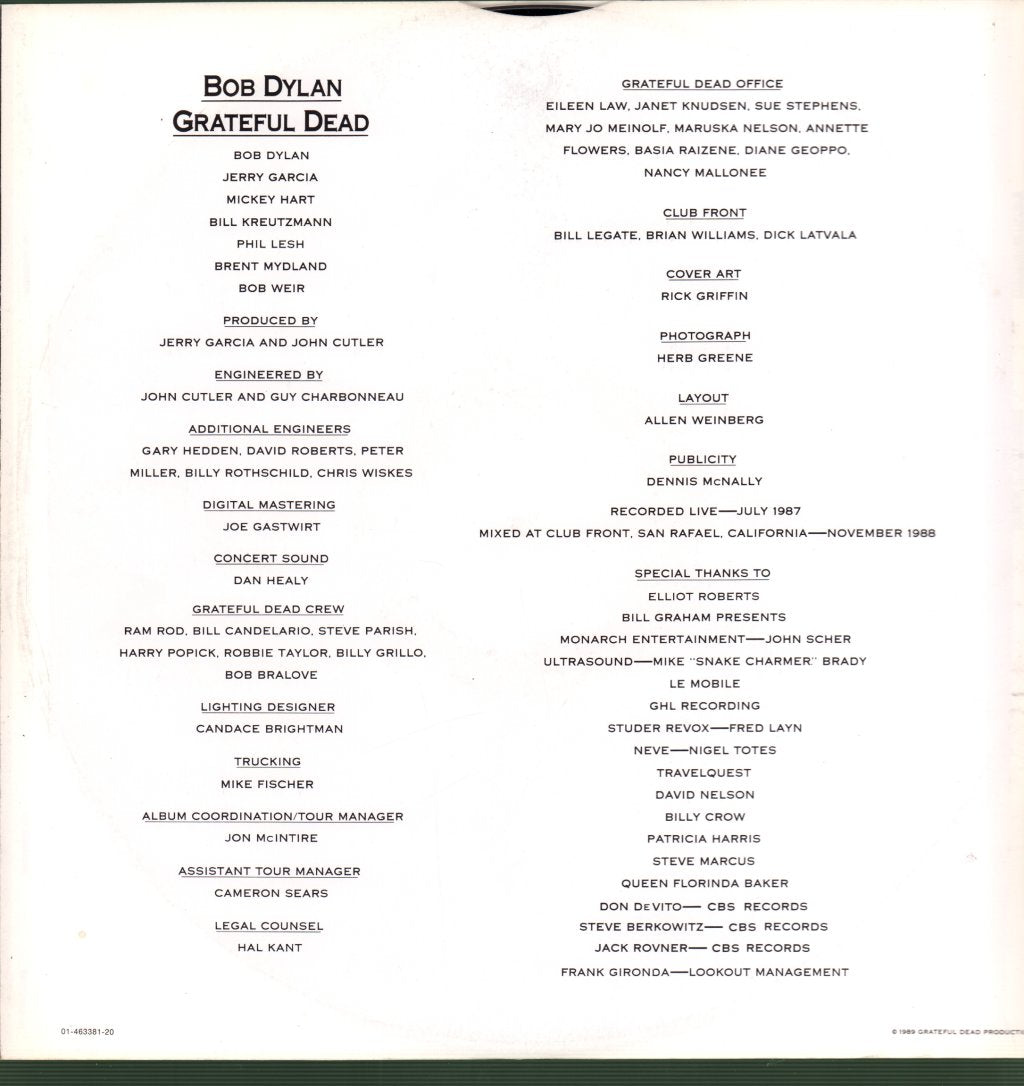 Bob Dylan And The Grateful Dead - Dylan & The Dead - Lp