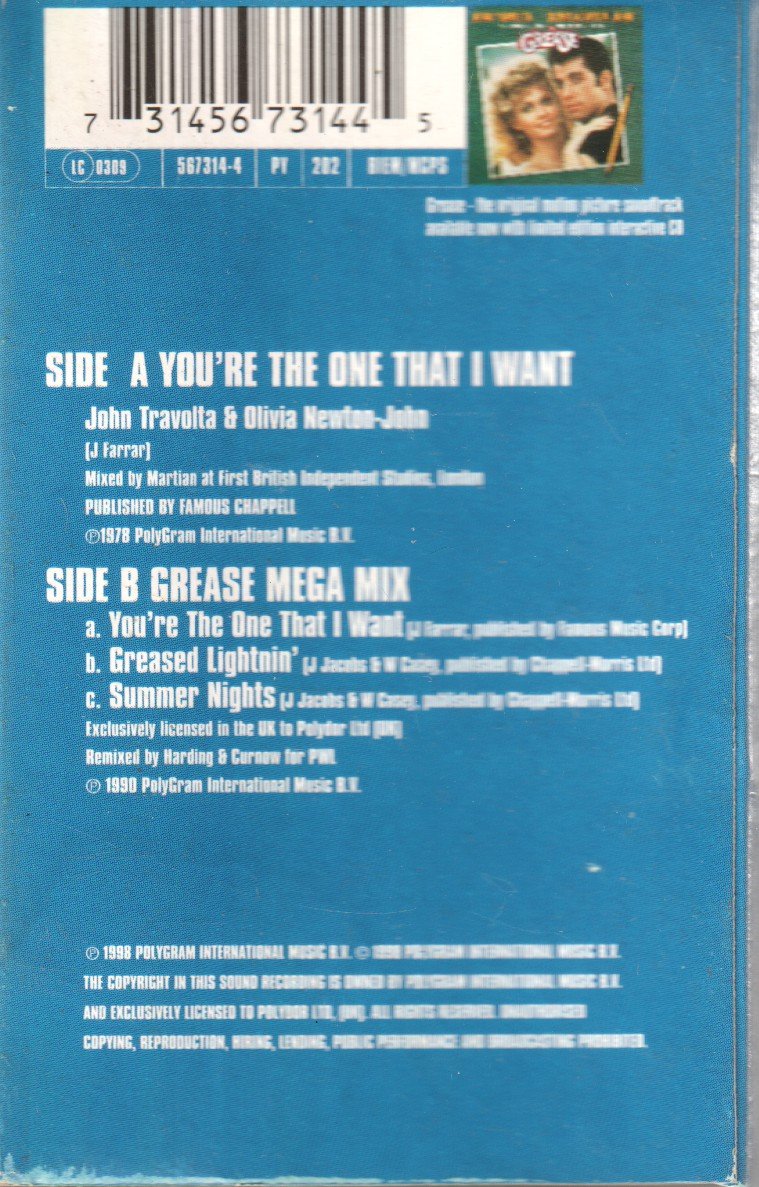 John Travolta Olivia Newton John - You're The One That I Want - Cassette