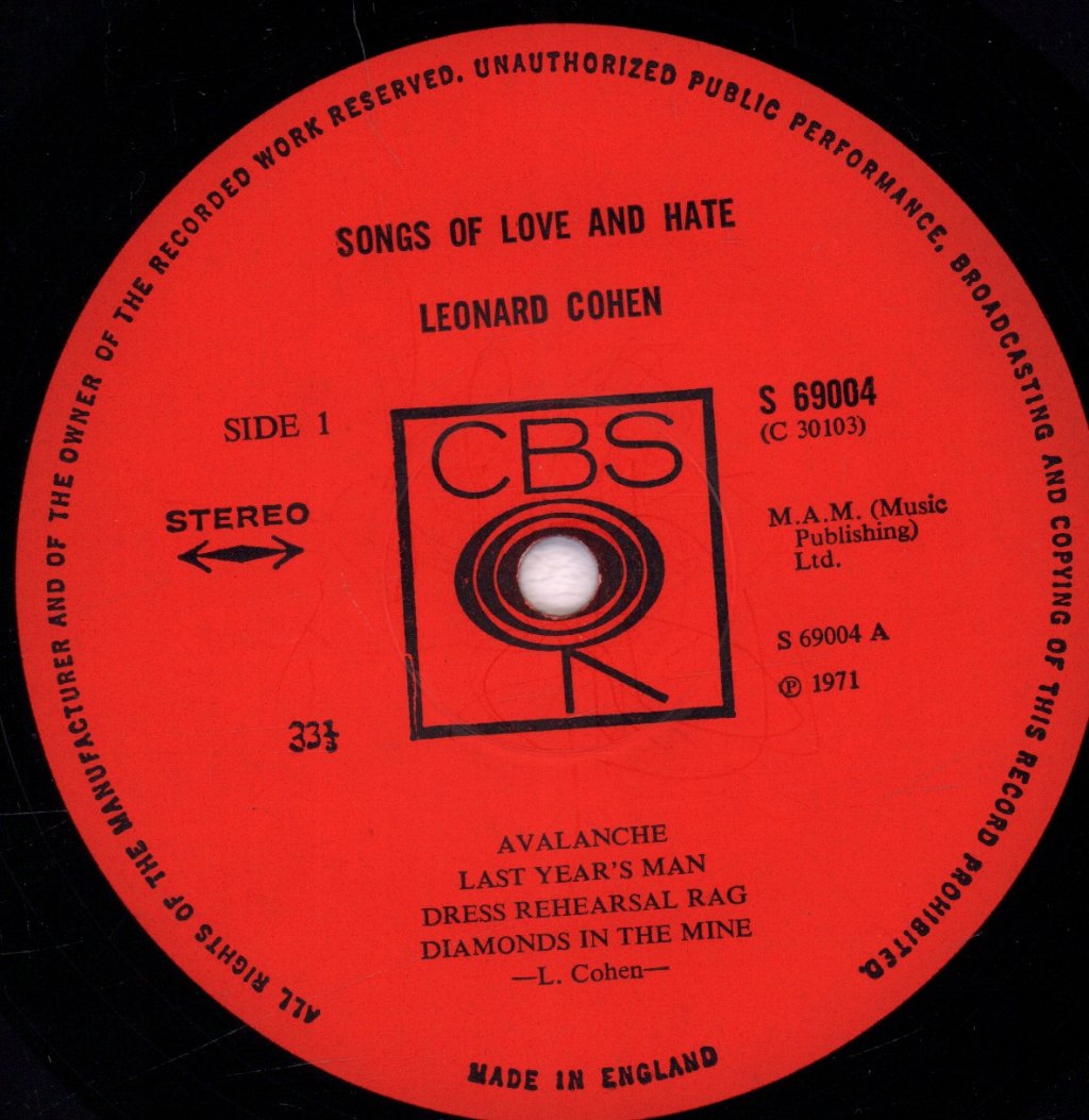 Leonard Cohen - Songs Of Love And Hate - Lp