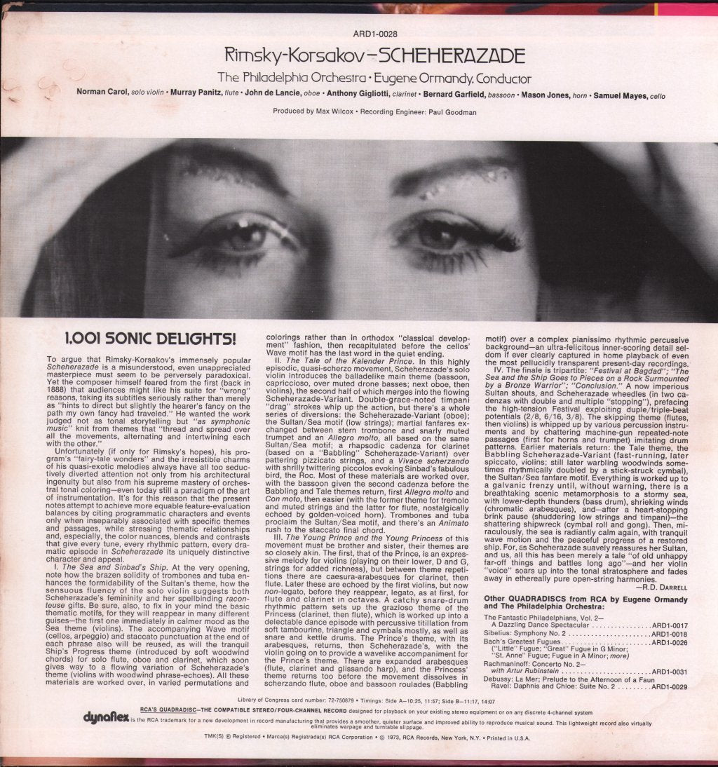 Eugene Ormandy / Philadelphia Orchestra / Norman Carol - Rimsky-Korsakov - Scheherazade - Lp