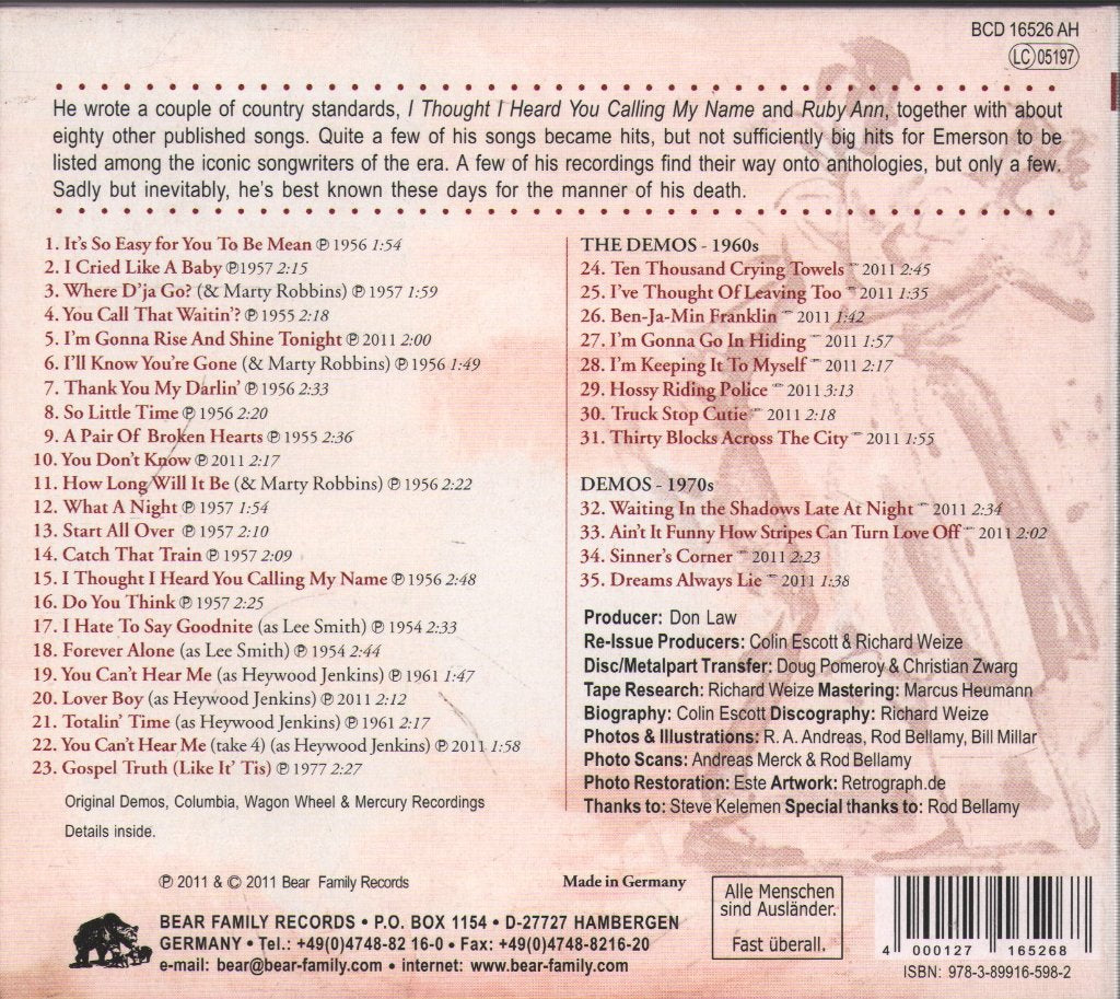 Lee Emerson with Marty Robbins - It's So Easy For You To Be Mean - Cd