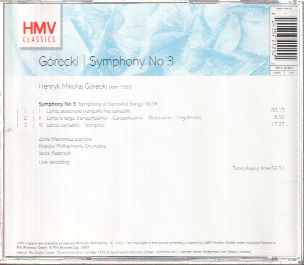 Zofia Kilanowicz, Krakow Philharmonic Orchestra - Henryk Górecki - Symphony No 3 - Cd