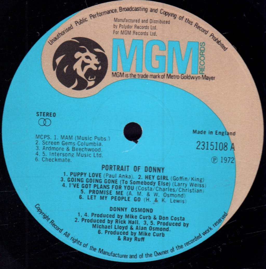 Donny Osmond - Portrait Of Donny - Lp