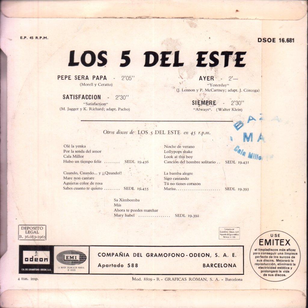 Los 5 Del Este - Pepe Sera Papa - 7 Inch