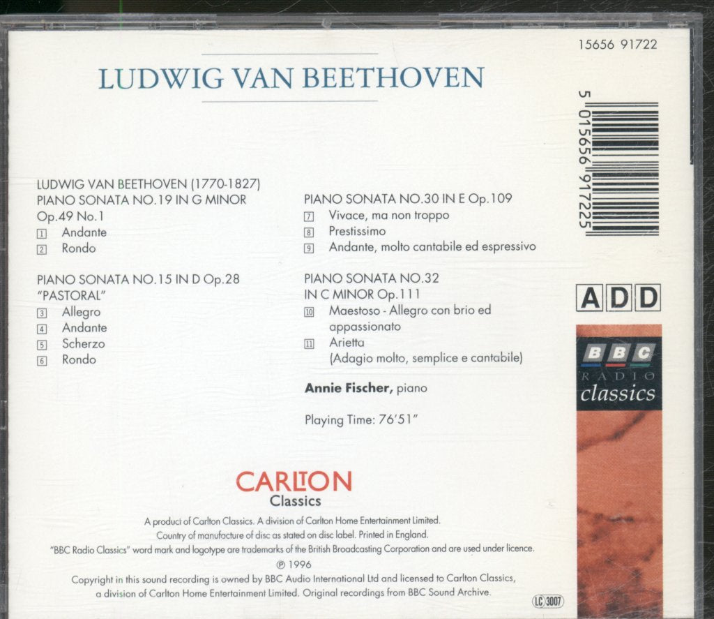 Annie Fischer - Beethoven - Piano Sonatas No. 19, 15 "Pastoral", No. 30, No. 32 - Cd