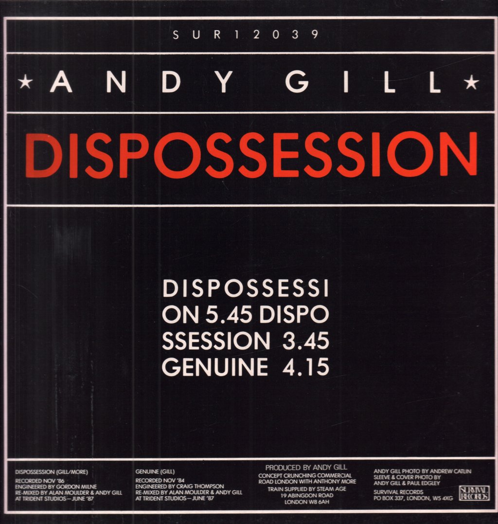 Andy Gill - Dispossession - 12 Inch