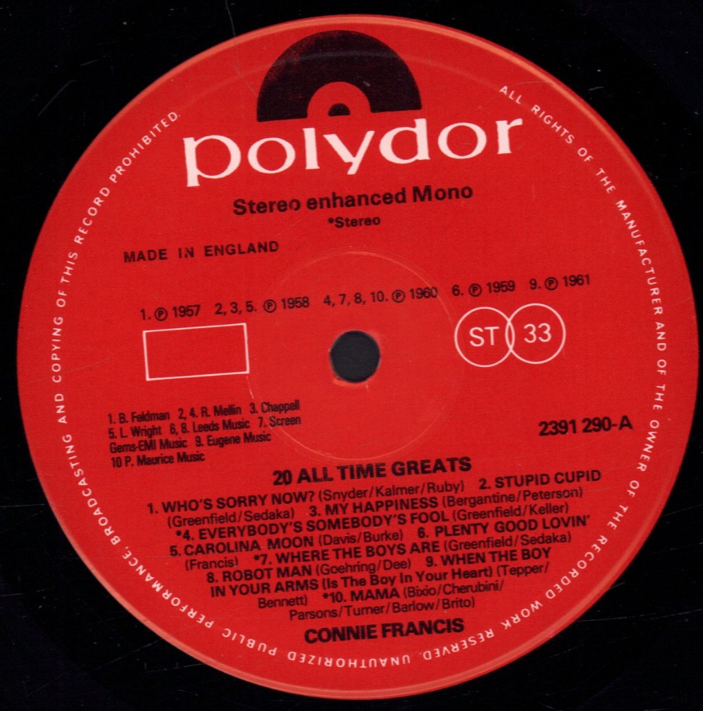 Connie Francis - 20 All Time Greats - Lp