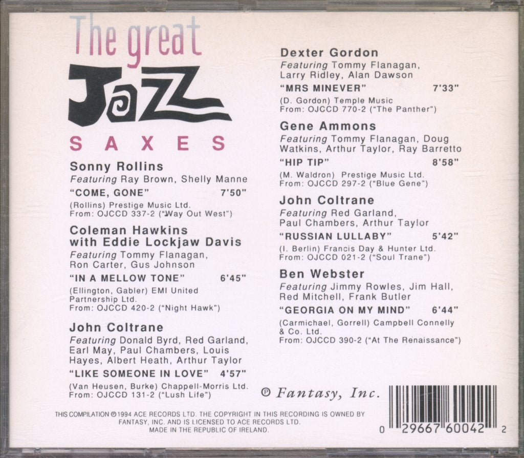 Various Artists - Great Jazz Saxes - Cd